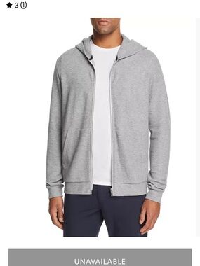Theory Men's Light Gray Waffle K’it Cotton Zip Hoodie Cardigan Sz M
